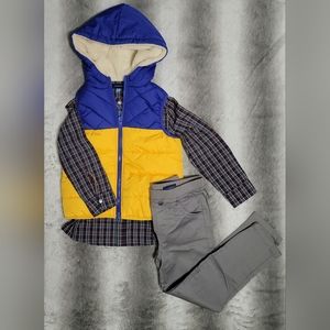 Fall/Winter Boys 3-Piece Puffer Jacket Set - Blue & Yellow